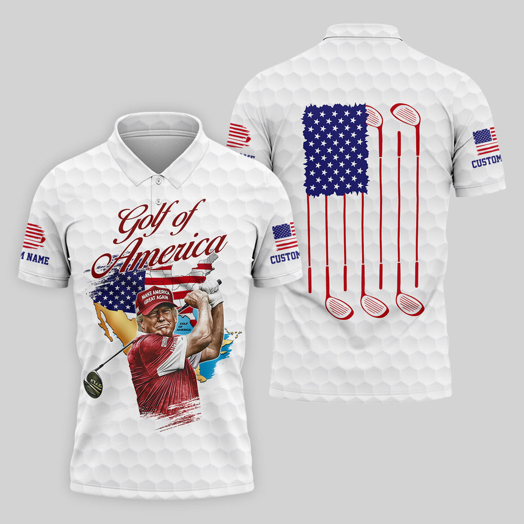 Golf Of America Custom Men's Golf Polo ShirtFunny Golf Shirt, America 250 Anniversary Shirt, 4th Of July Golf Polo