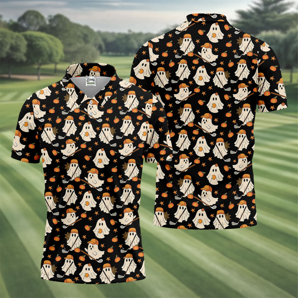 Boo Ghost Cute Pumpkin Halloween Black Golf Shirt, Halloween Gift Idea, Polo ShirtFor Men