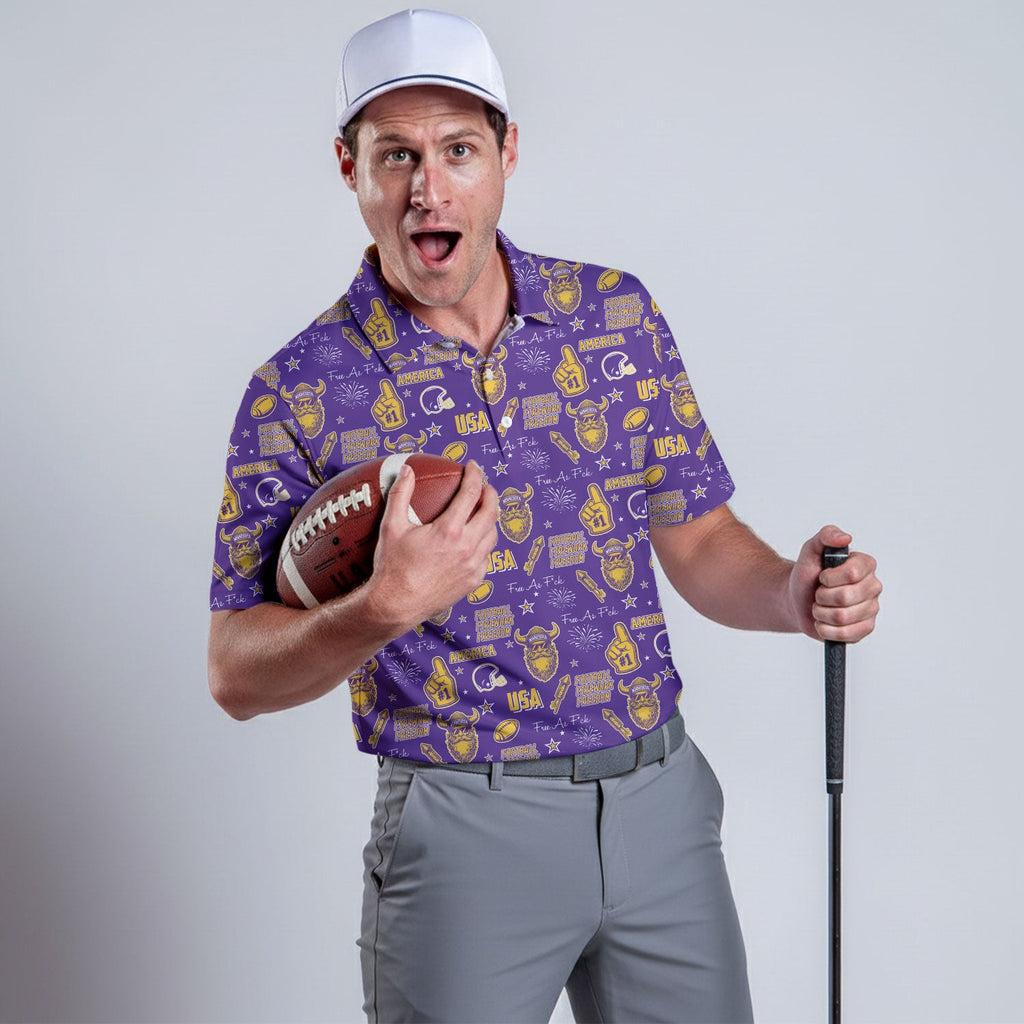 Viking Man Purple Gold White Sport Polo, American Football League Gift Ideas For Football Fans
