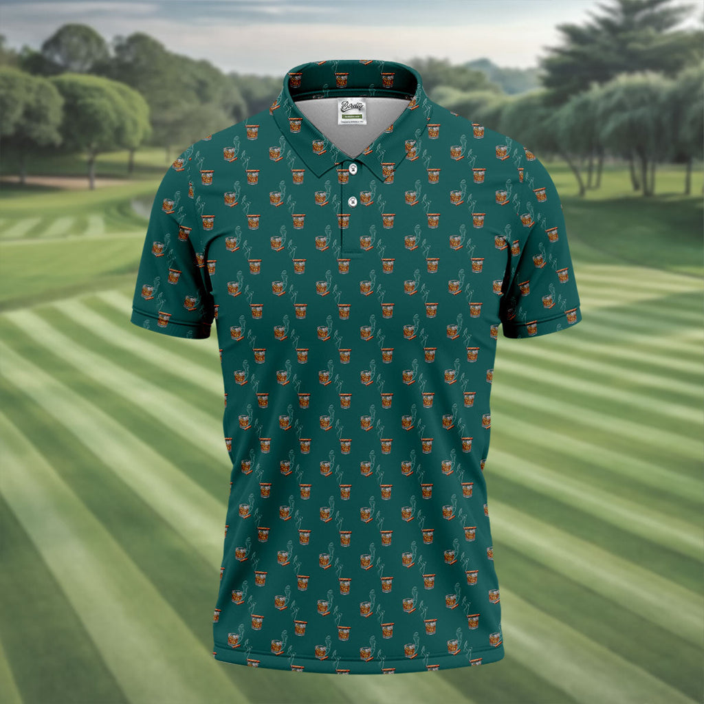 Smoke Whiskey Green Golf Shirt, Golf Whiskey Polo Shirts For Men, Golf Shirts For Men
