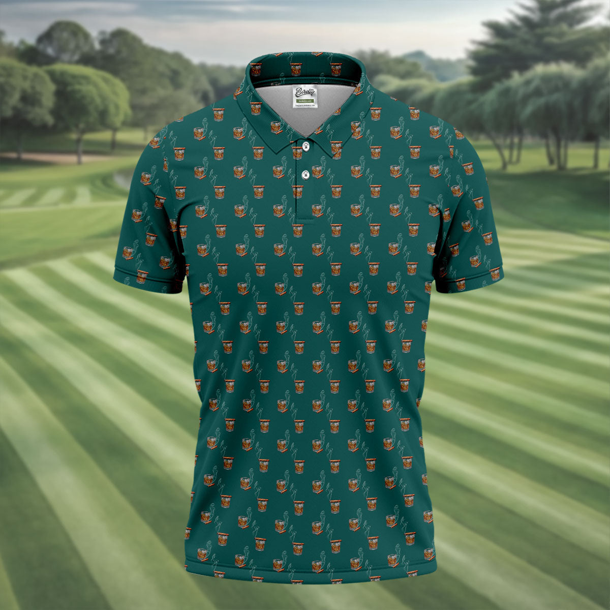 Smoke Whiskey Green Golf Shirt, Golf Whiskey Polo Shirts For Men, Golf Shirts For Men
