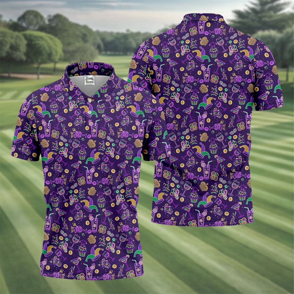Mardi Gras Food Green Gold Purple Golf Tops For Men, Polo Shirts For Men, Golf Shirts For Men