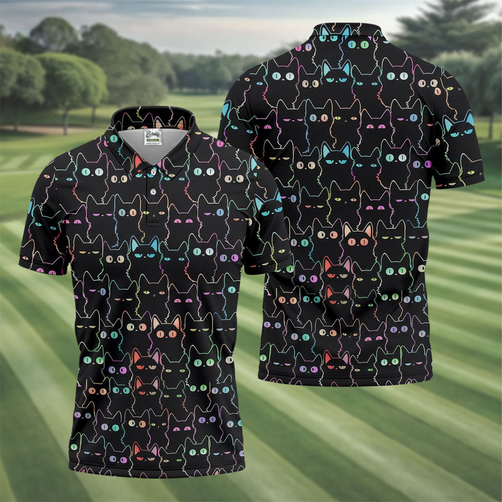 Neon Cat Funny Golf Shirt, Cute Golf Outfit, Polo Shirts For Men, Golf Shirts For Men, Golf Gift For Men