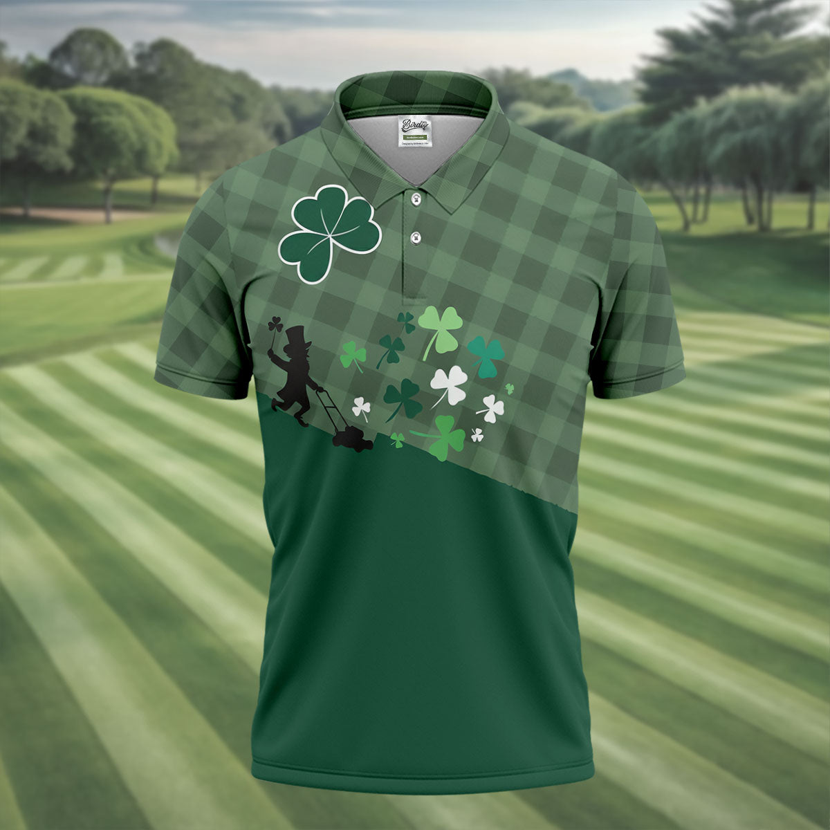 Green Checkered Leprechaun Shamrock St Patrick's Day Golf Shirt, Performance Golf Shirt, Polo Shirts For Men
