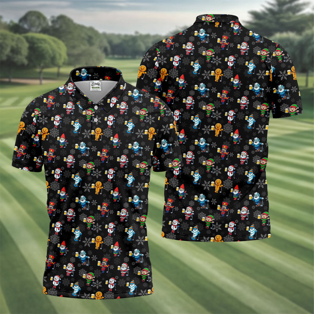 Classic Christmas Characters Black Golf Shirt, Christmas Golf Shirt, Fun Golf Shirts For Men, Polo Shirts For Men
