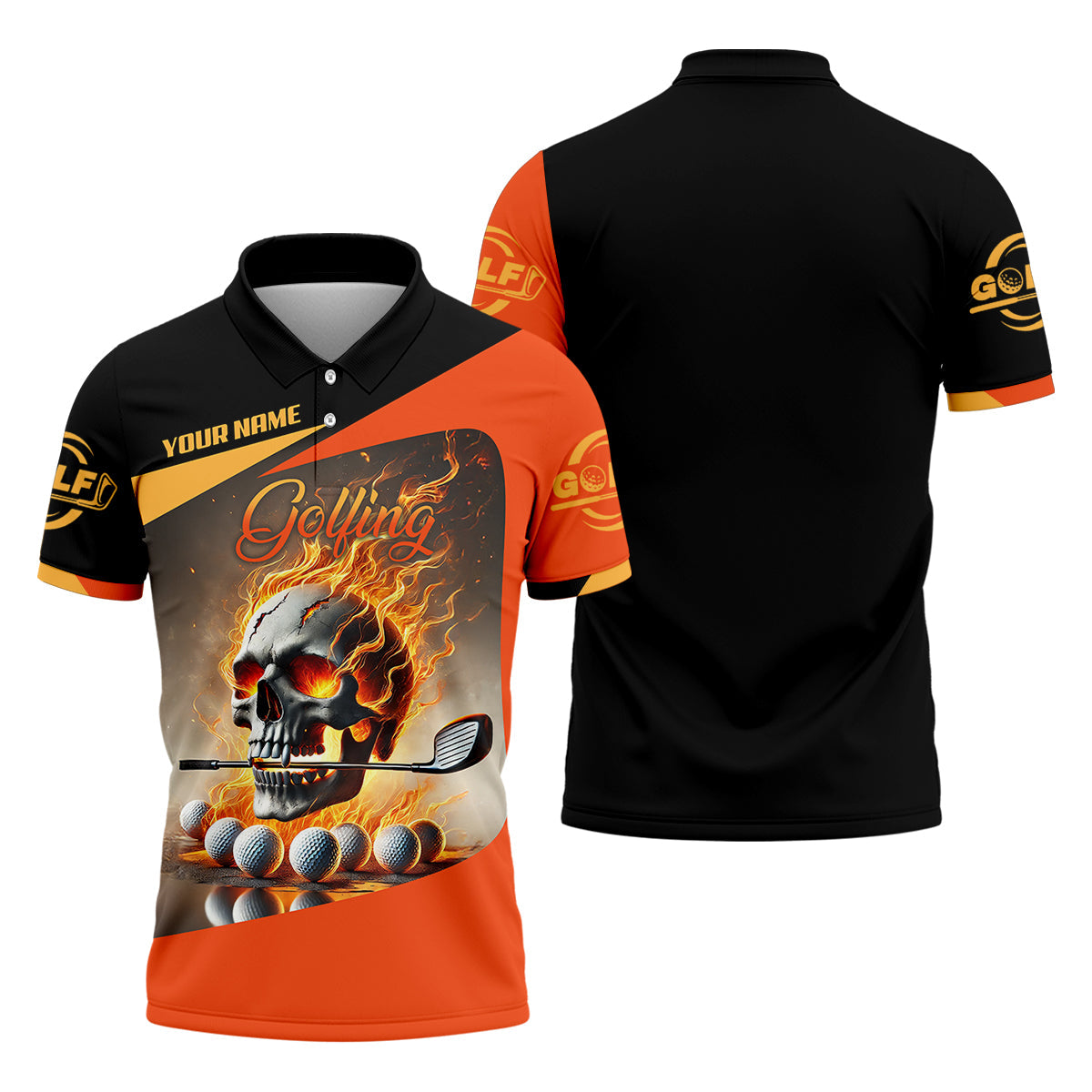 Custom Flame Skull Golf Polo ShirtGolfing Apparel, Mens Golf Gift, Funny Golf Shirt