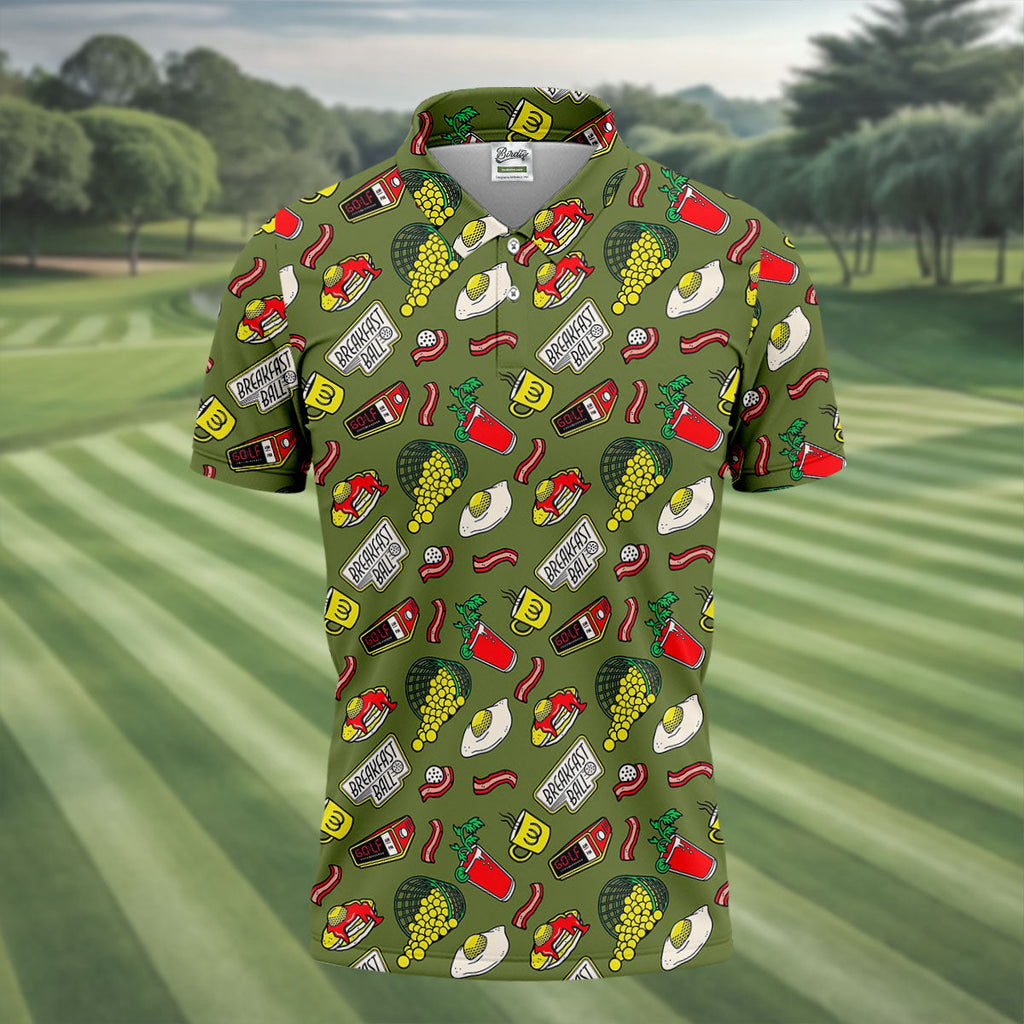 Breakfast Balls Golf Tops For Men, Men's Funny Golf Shirts, Golf Shirts For Men, Polo Shirts For Men