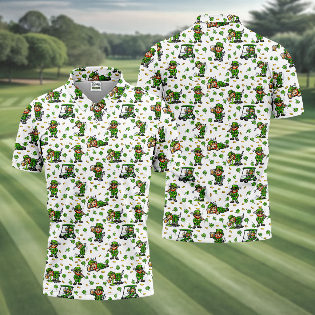 Funny Leprechaun Golf And Beer Shamrocks St Patrick's Day Golf Shirt, Golf Tops For Men, Polo For Men