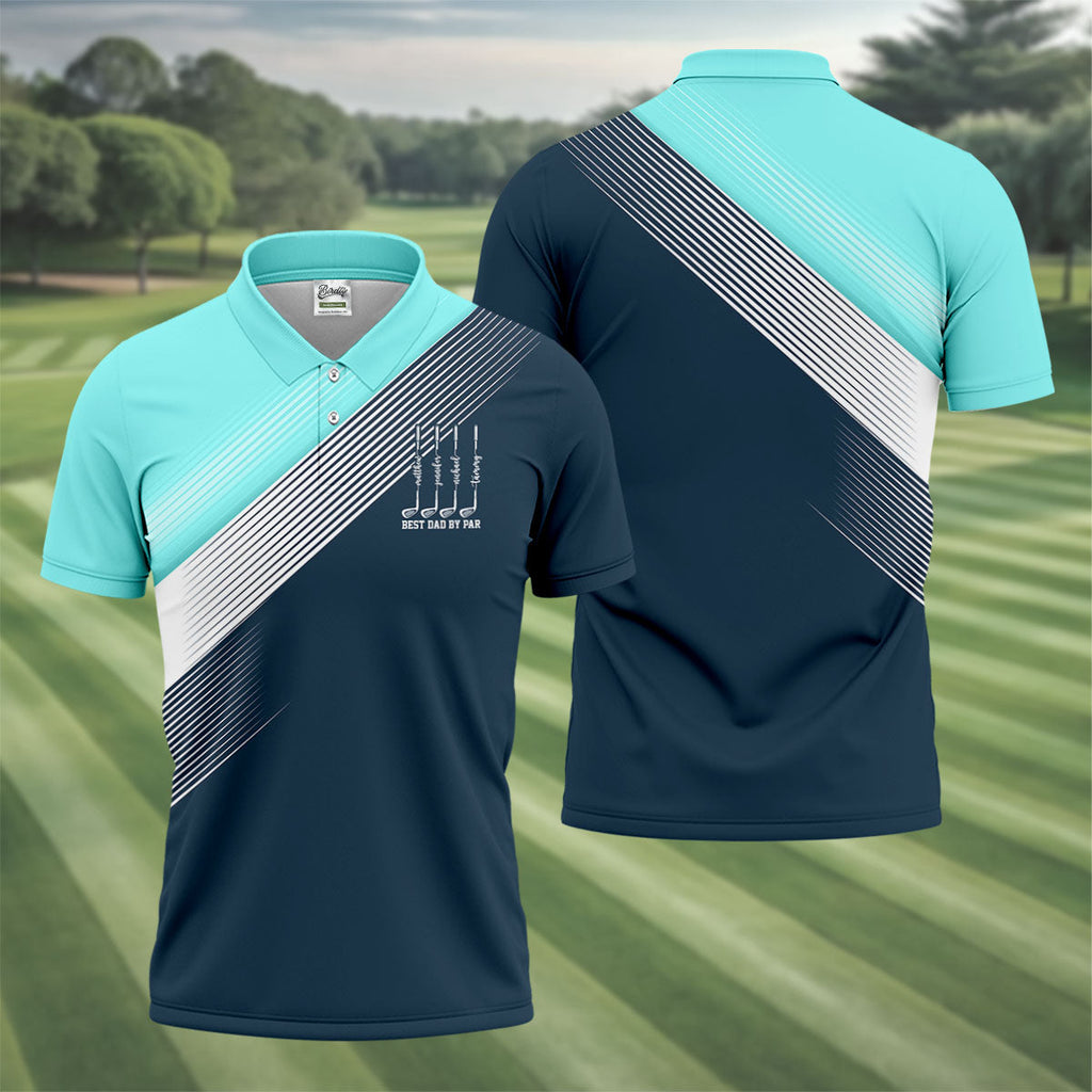 Best Dad By Par Diagonal Striped Father's Day Golf Shirt, Golf Gift For Dad, Polo Shirts For Men