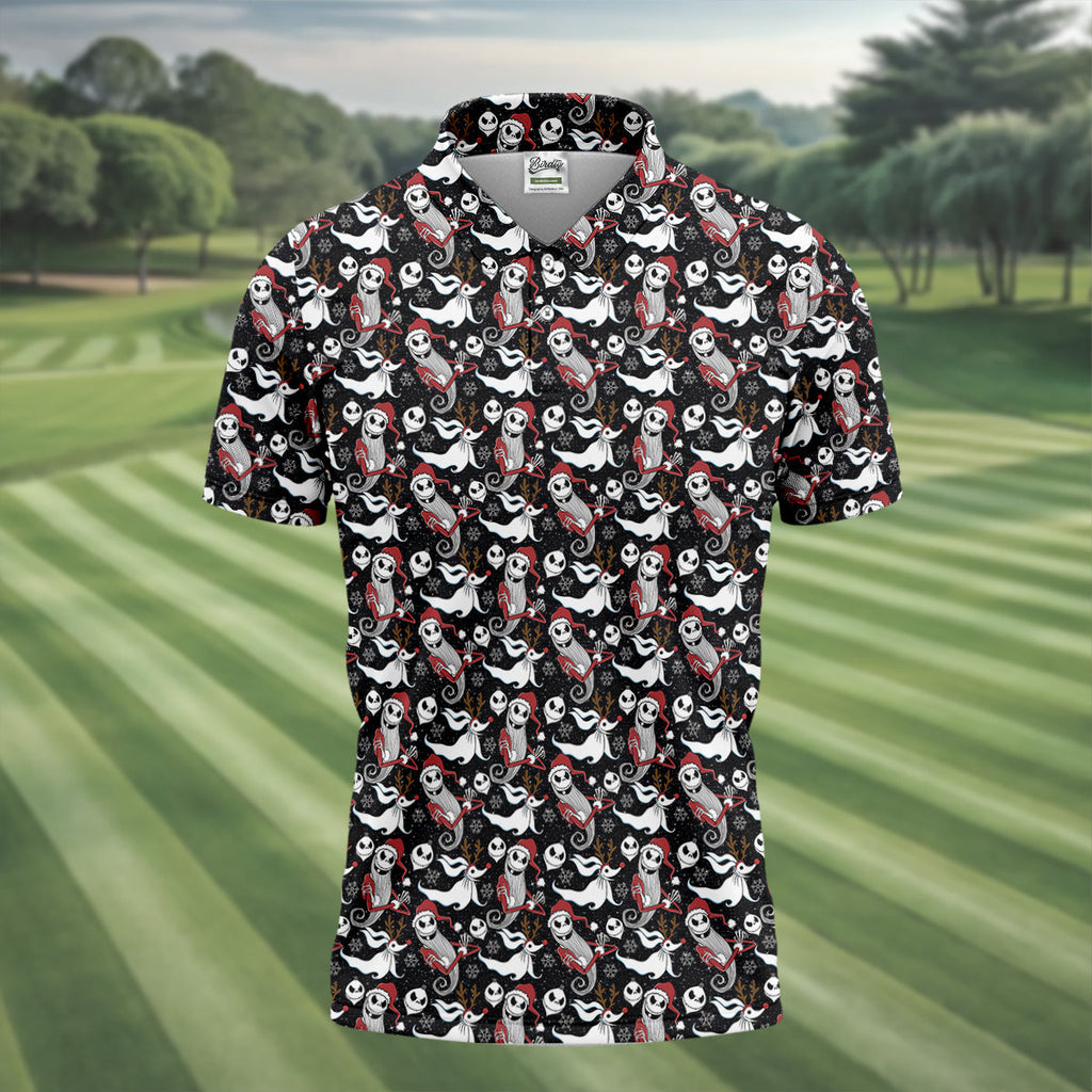 Horror Christmas Black Golf Shirt, Christmas Golf Shirt, Polo Shirts For Men, Golf Gift For Men
