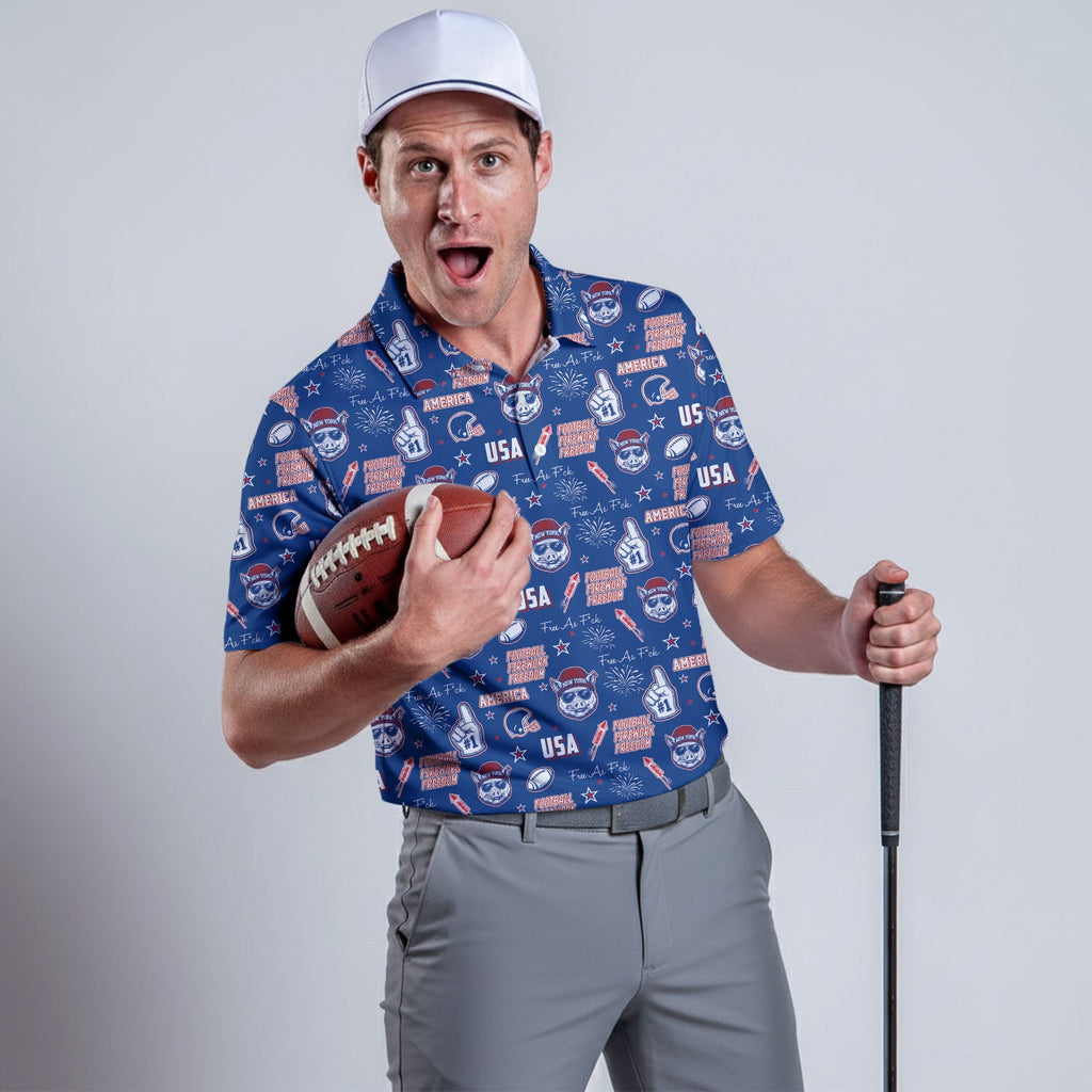 Hog Head Red White Blue Sport Polo, American Football League Gift Ideas For Football Fans