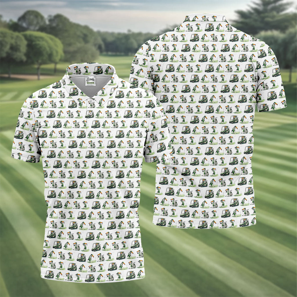 Funny Toucan Golf Pose White And Green Golf Tops For Men, Polo Shirts For Men, Golf Shirts For Men