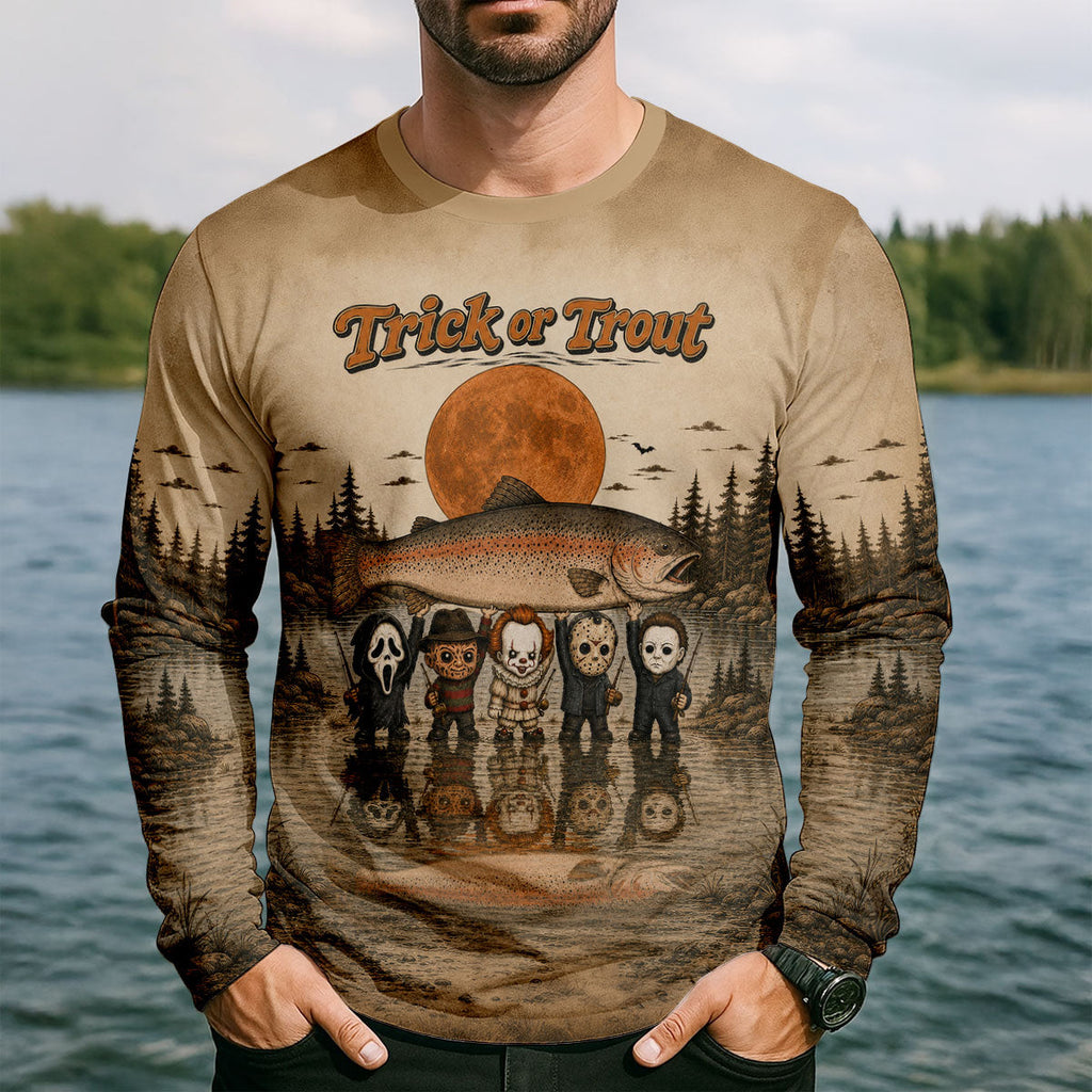 Trick Or Trout UPF Fishing Shirt, Fishing Shirts For Men, Halloween Fishing Shirt