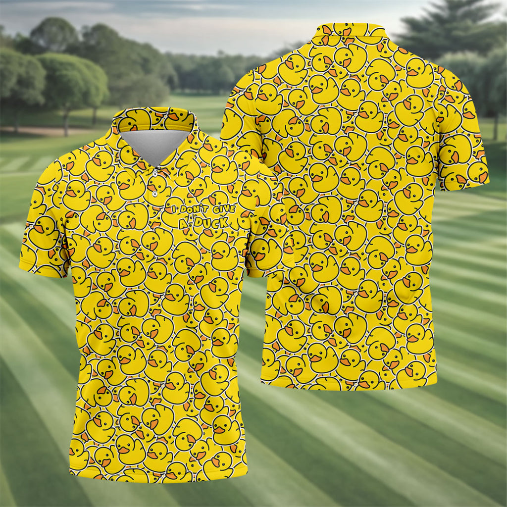 I Don't Give A Duck Yellow Rubber Duck Hawaiian Golf Shirt, Men's Funny Golf Shirts