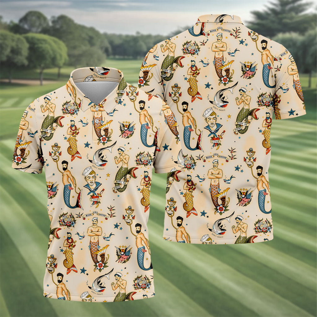 Mermen Rise And Shine Men's Funny Golf Shirts, Gay Pride Month Celebrate Golf Shirts For Men
