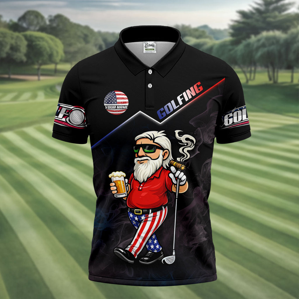 Patriotic Man Golf And Beer Custom Name Funny 4th Of July Golf Shirt, 250th Anniversary Golf Shirts For Men