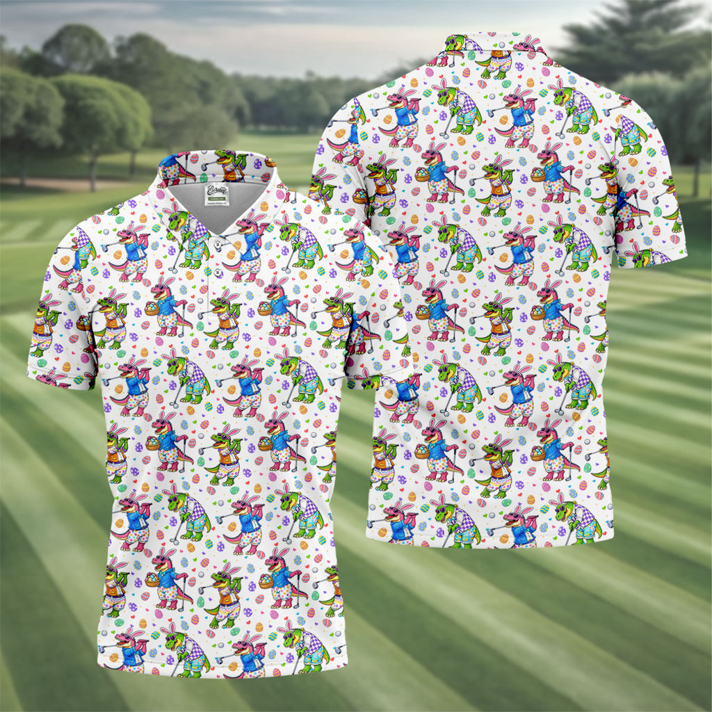 Easter Dinosaur Gradient Pattern Men's Funny Golf Shirts, Golf Shirts For Men, Polo ShirtFor Men