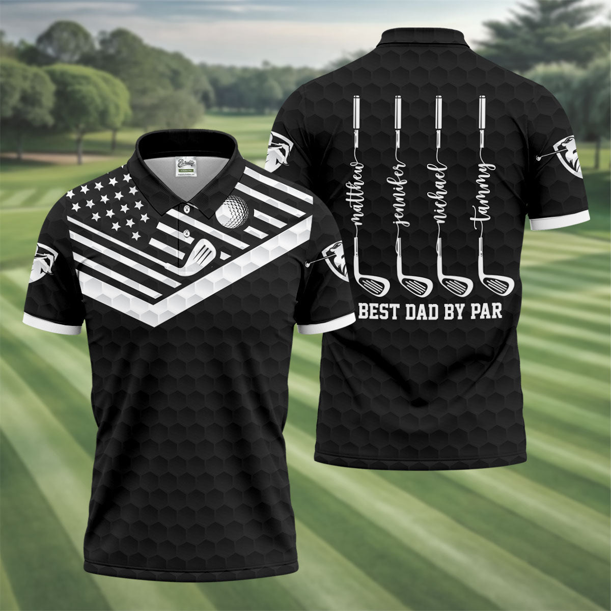 Best Dad By Par US Flag Pattern Father's Day Golf Shirt, Golf Gift For Dad, Personalized Gifts For Dad