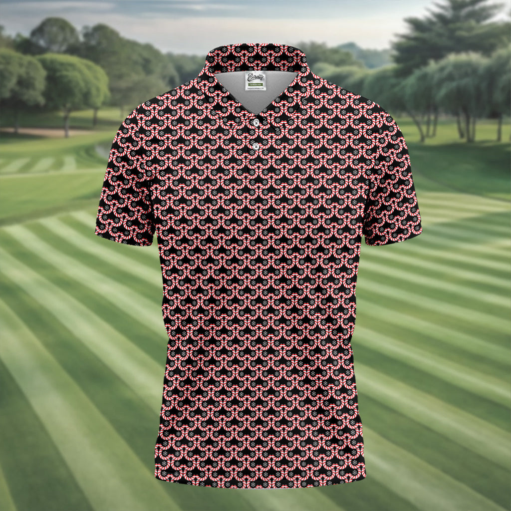 Christmas Snowflake Candy Cane Golf Shirt, Fun Golf Shirts For Men, Golfing Apparel, Golf Shirts For Men
