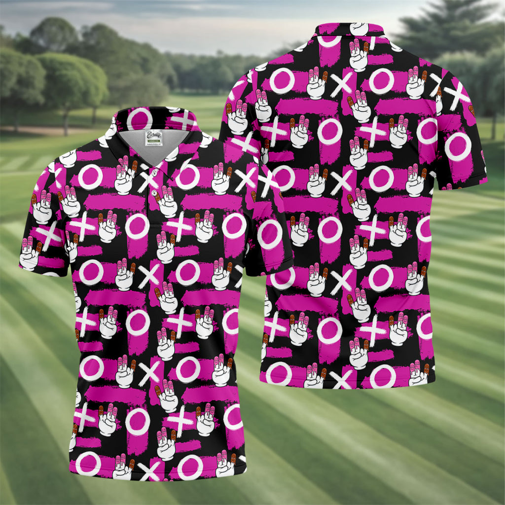 Chocolate Fingers Adult Humor XOXO Black Purple Fun Golf Shirts For Men, Valentines Golf Gift, Polo Shirts For Men