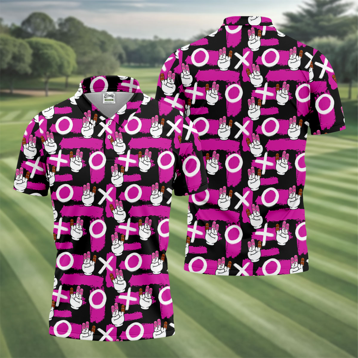 Chocolate Fingers Adult Humor XOXO Black Purple Fun Golf Shirts For Men, Valentines Golf Gift, Polo Shirts For Men