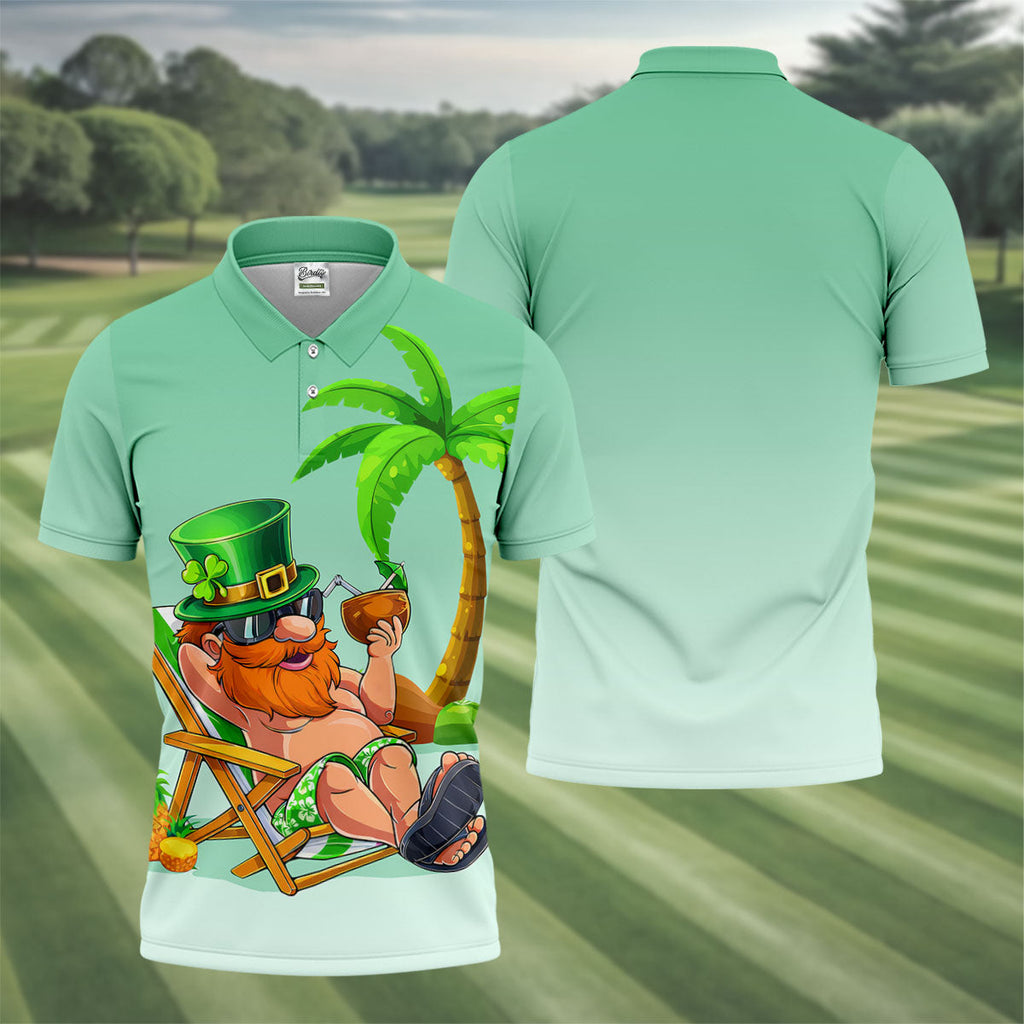 Leprechaun St Patrick's Day Hawaiian Summer Fun Golf Shirt, Golf Tops For Men, Golf Shirts For Men