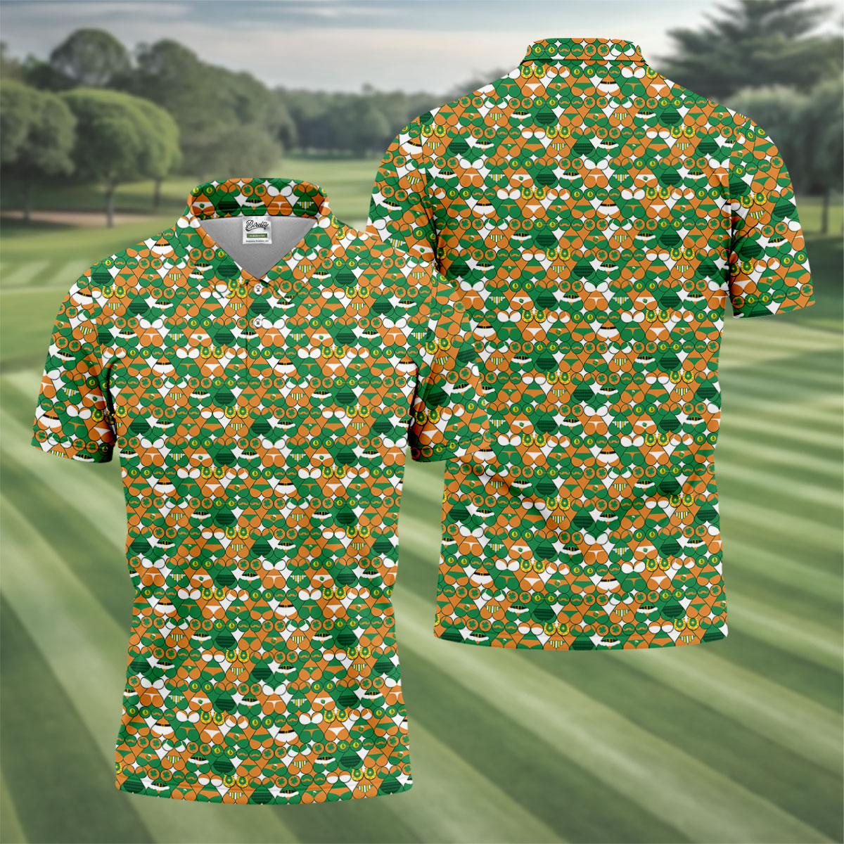 Naughty Fun Adult Humor St Patrick's Day Golf Shirt, Green Orange White Polo ShirtFor Men