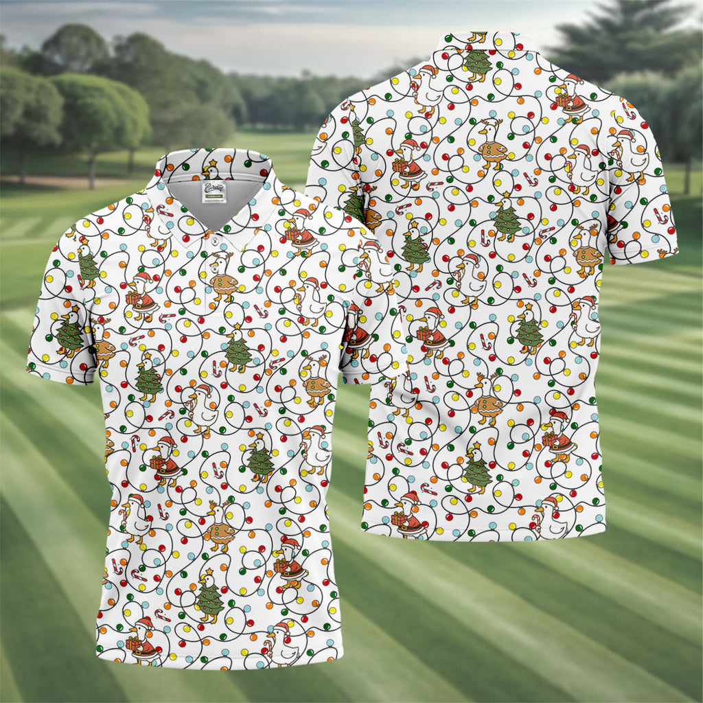 Funny Duck Merry Xmas White Golf Shirts, Gifts For Golf Lovers, Polo Shirts For Men, Golfing Apparel