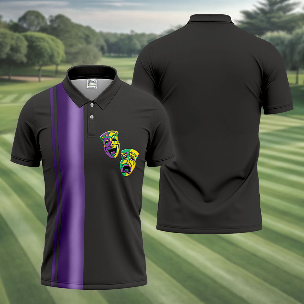 Melpomene And Thalia Theatrical Masks Purple Stripe Mardi Gras Golf Shirt, Polo Shirts For Men, Golf Shirts For Men