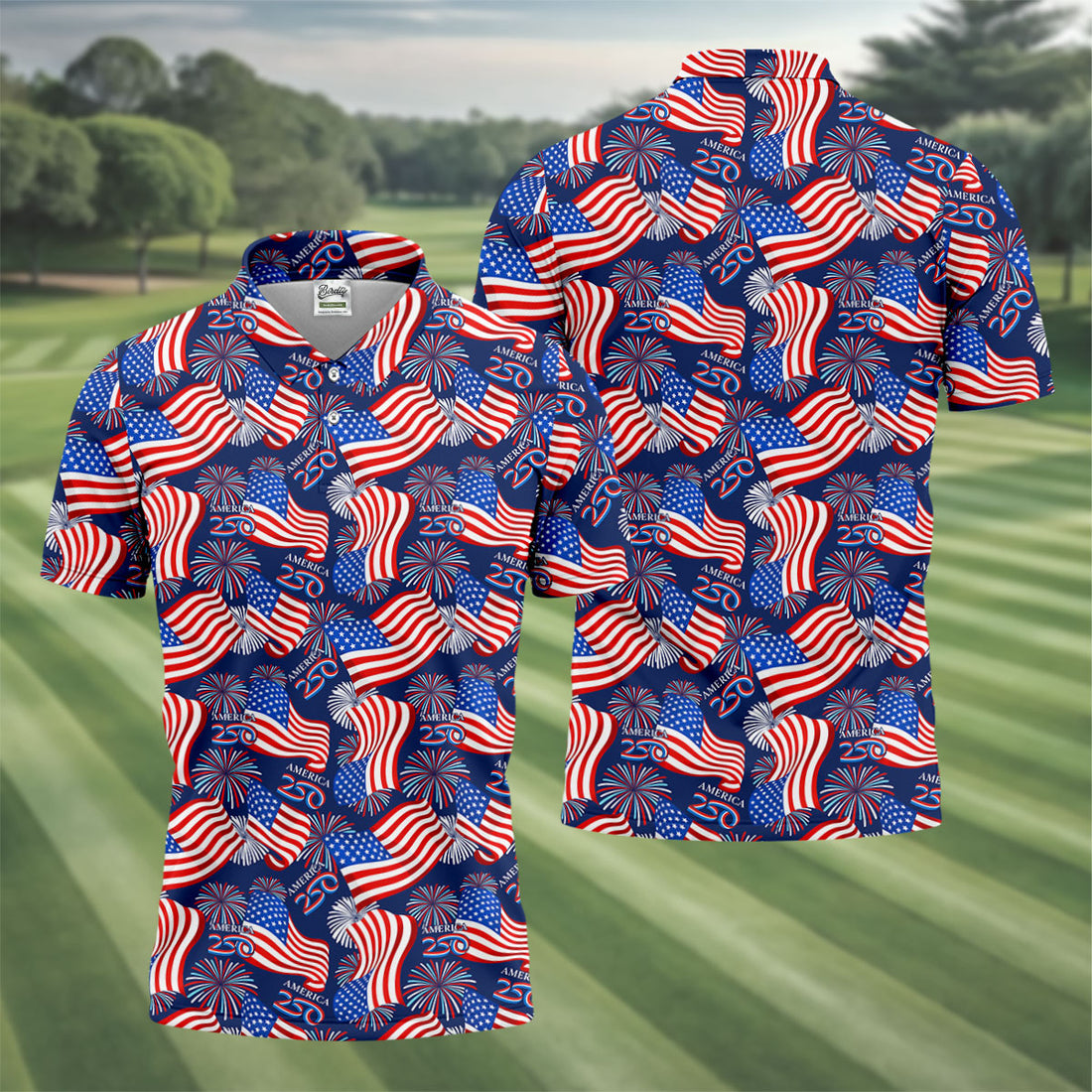 America 250 Anniversary Patriot Flag Navy Golf Shirt, Golf Tops For Men, Golf Shirts For Men