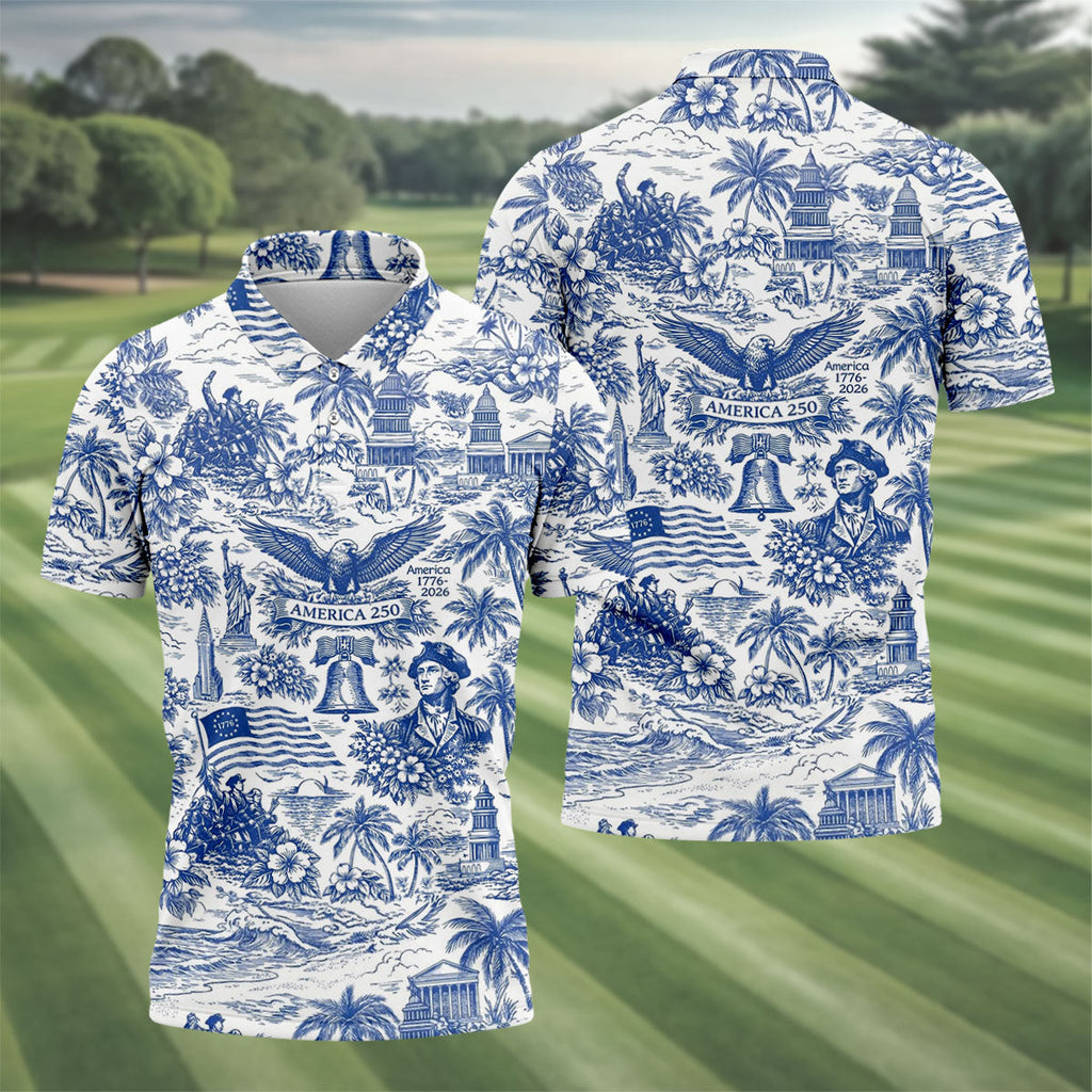 250 Years Of America Tropical Vibe Vintage Golf Shirt, Patriotic 4th Of July Golf Shirts For Men