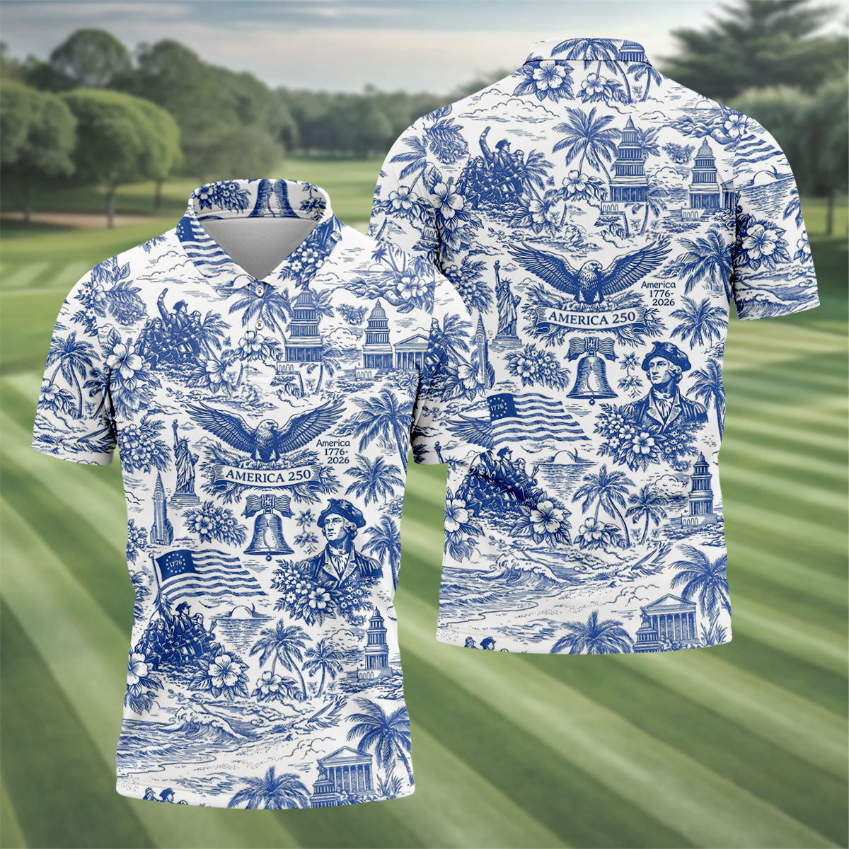 250 Years Of America Tropical Vibe Vintage Golf Shirt, Patriotic 4th Of July Golf Shirts For Men