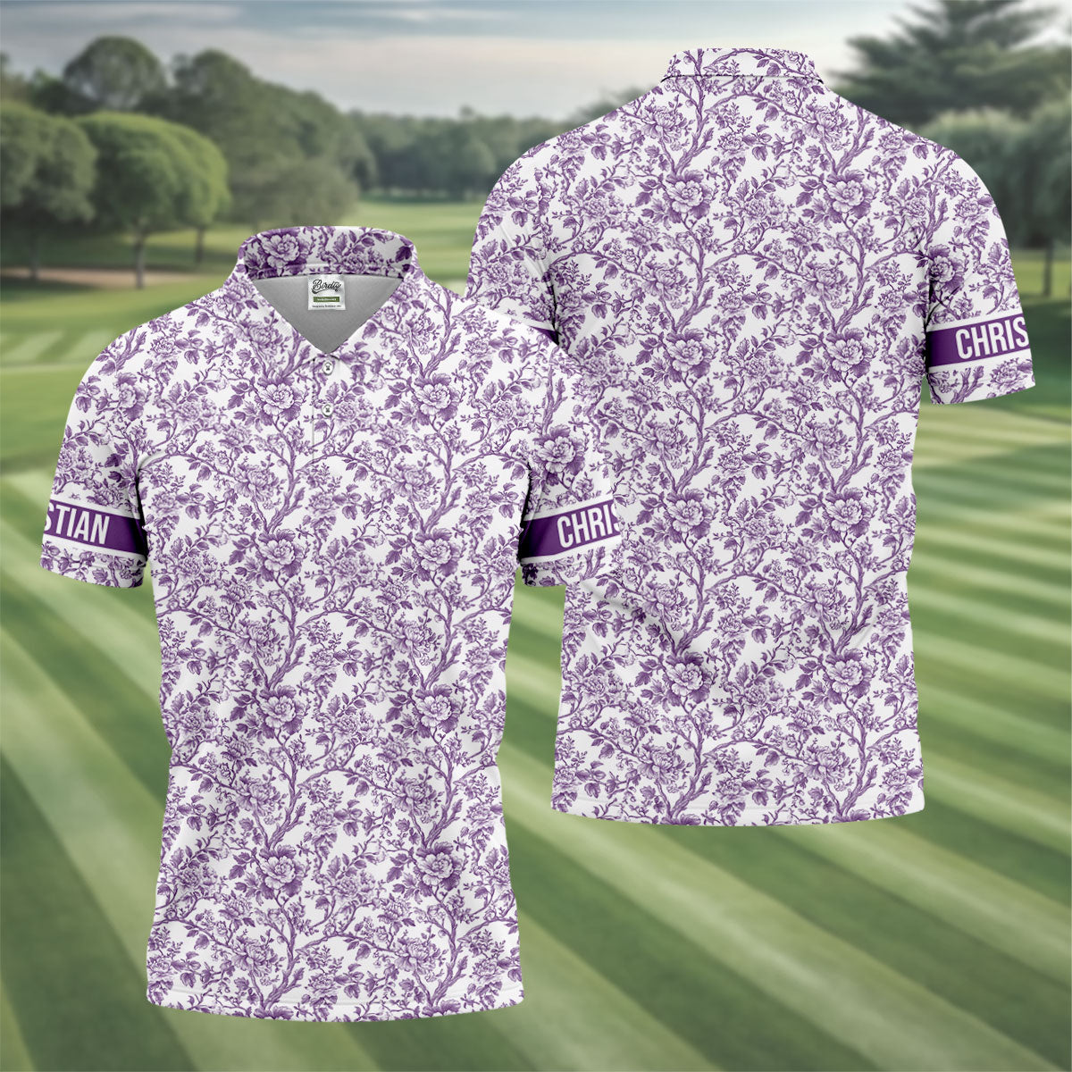 Toile De Jouy Purple Golf Shirt, Golf Tops For Men, Polo Shirts For Men, Golf Gift For Men, Golf Shirts For Men