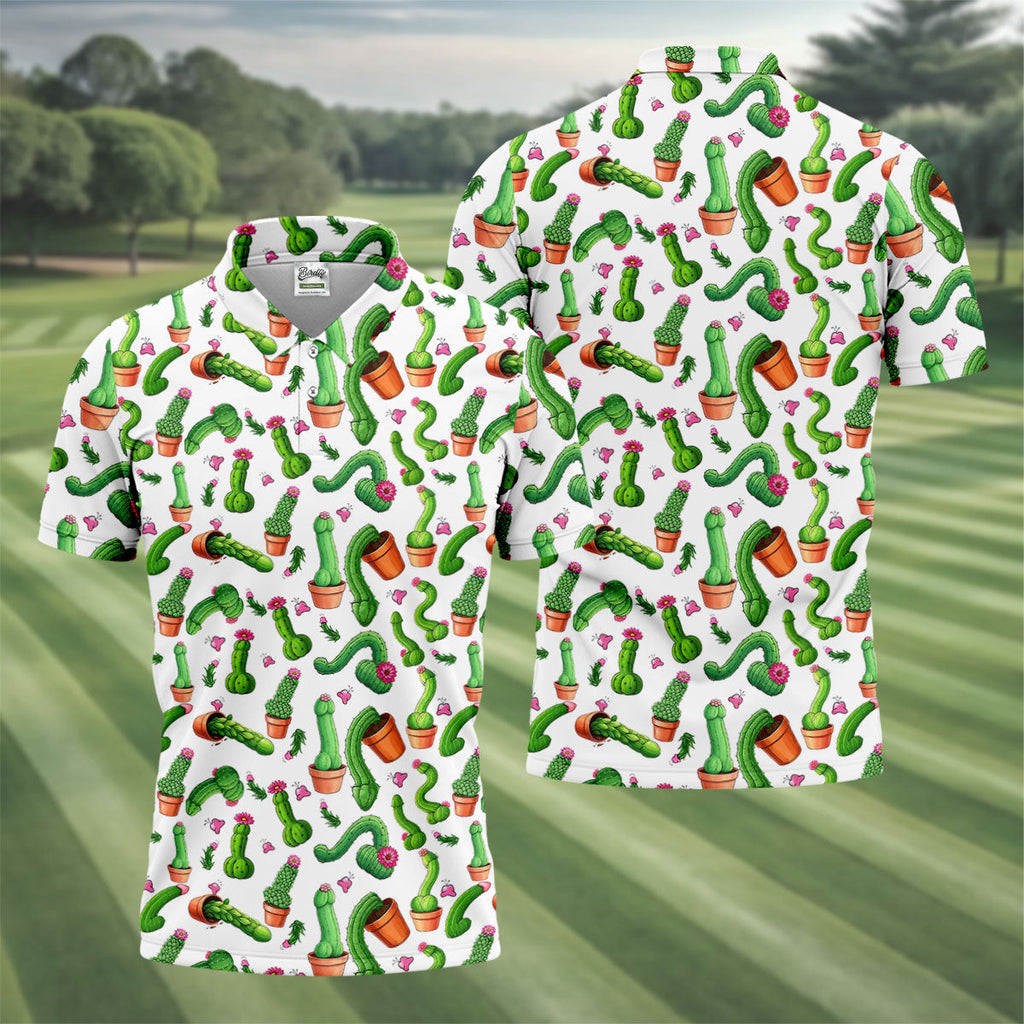 Funny Cactus Adult Humor Mens Golf Shirts, Polo Shirts For Men, Valentines Golf Gift, Golf Gift For Men