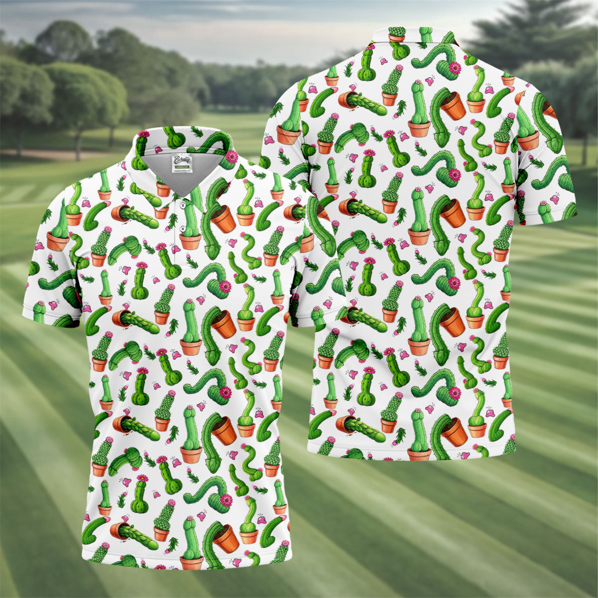 Funny Cactus Adult Humor Mens Golf Shirts, Polo Shirts For Men, Valentines Golf Gift, Golf Gift For Men