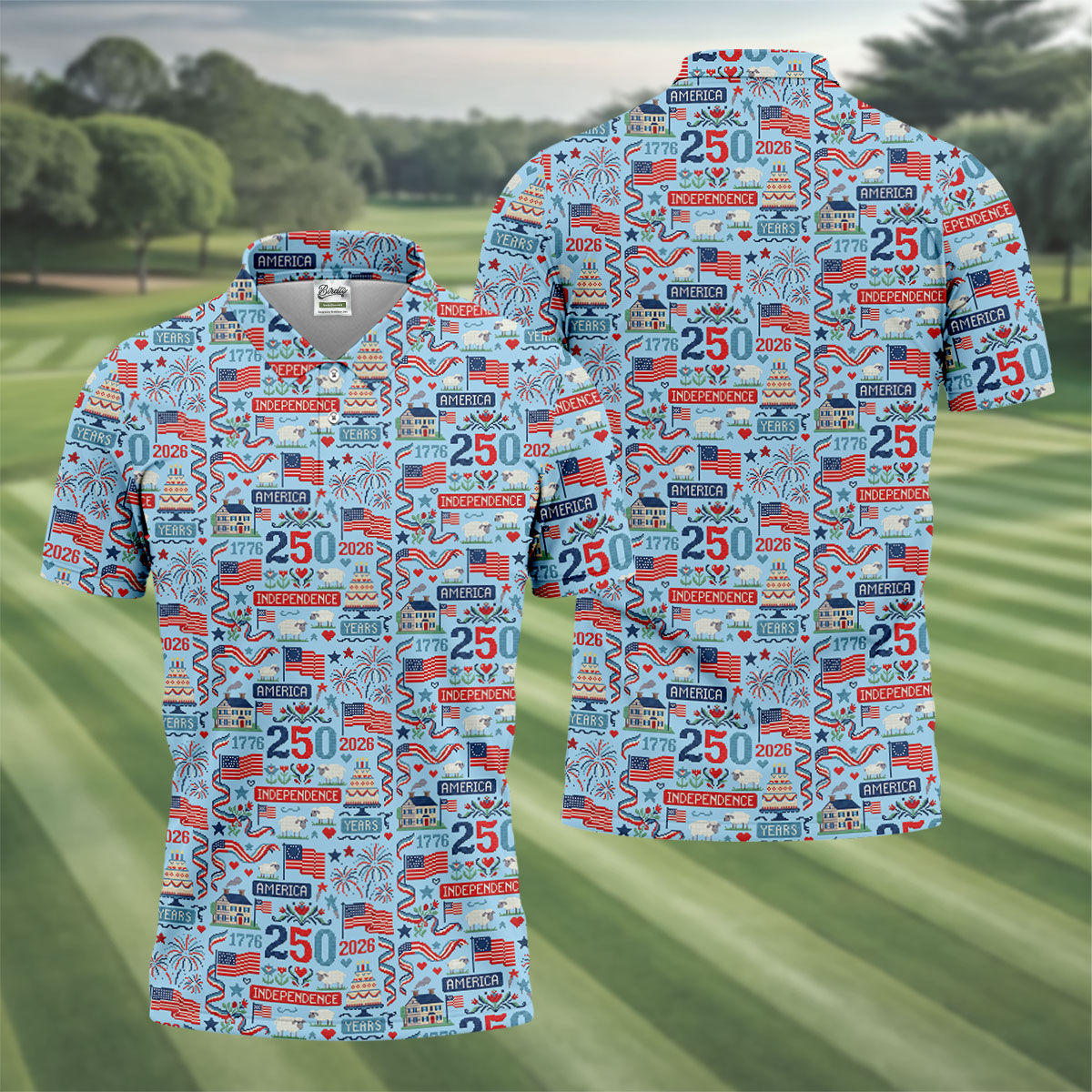America Independence 250 Years Blue Golf Shirt, Patriotic 4th Of July Golf Shirts For Men