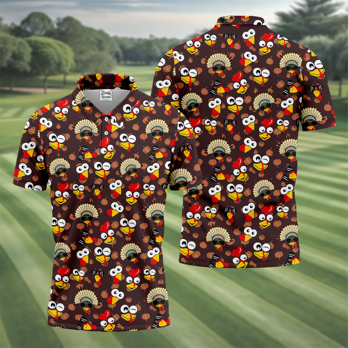 Thanksgiving Polo Golf Tops For Men, Pumpkin Turkey Fun Golf Shirts For Men, Thanksgiving Golf Gift For Men