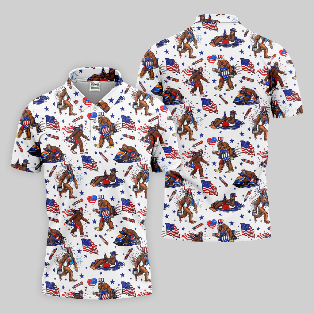 Bigfoot Sasquatch Funny Golf Polo ShirtAmerica 250 Anniversary Golf Shirt, 4th Of July Polo