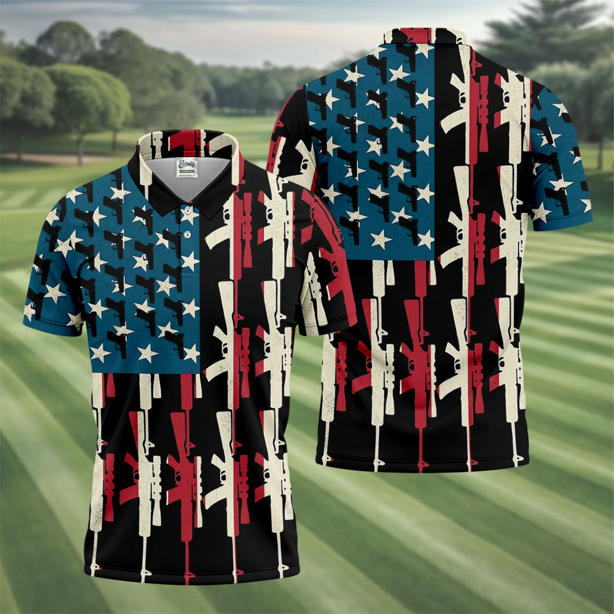 American Flag Pattern Army Theme Patriotic Golf Shirt, 250th Anniversary Golf Shirts For Men, Polo Shirts For Men