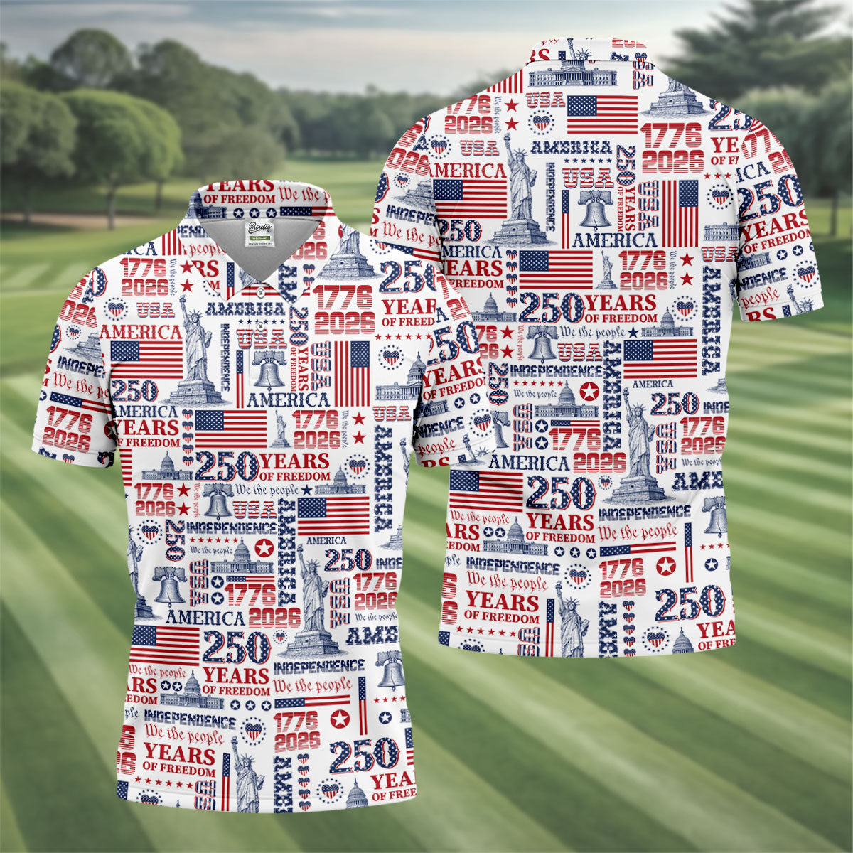 250th Anniversary USA 1776-2026 Retro Golf Shirt, Golf Tops For Men, 4th Of July Golf Shirts For Men