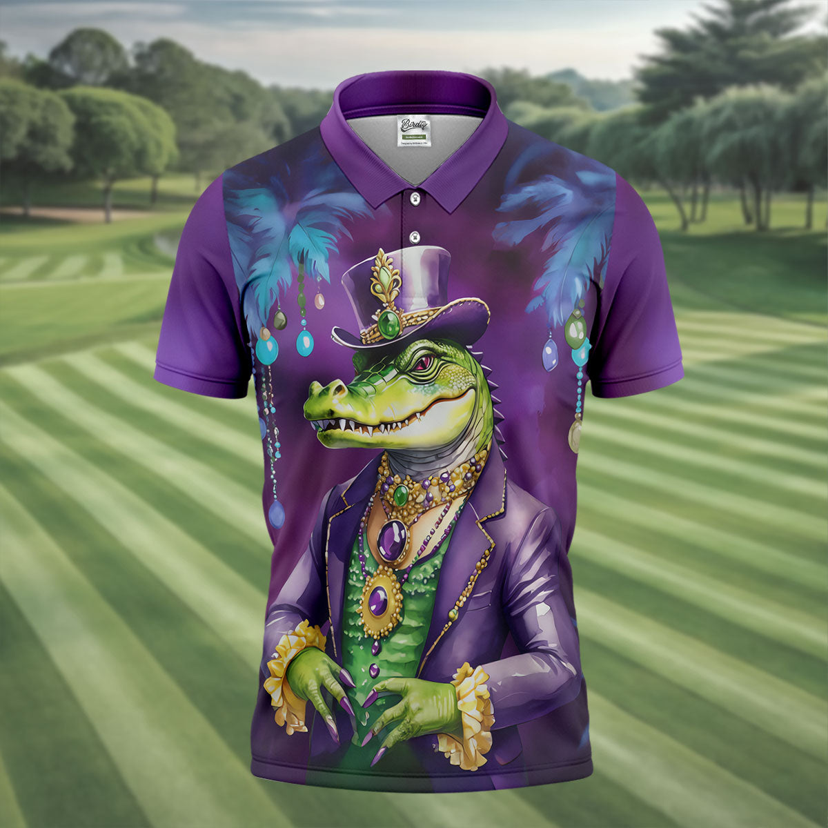 Mardi Gras Alligator Purple Golf Shirt, Men's Funny Golf Shirts, Polo Shirts For Men, Golf Shirts For Men
