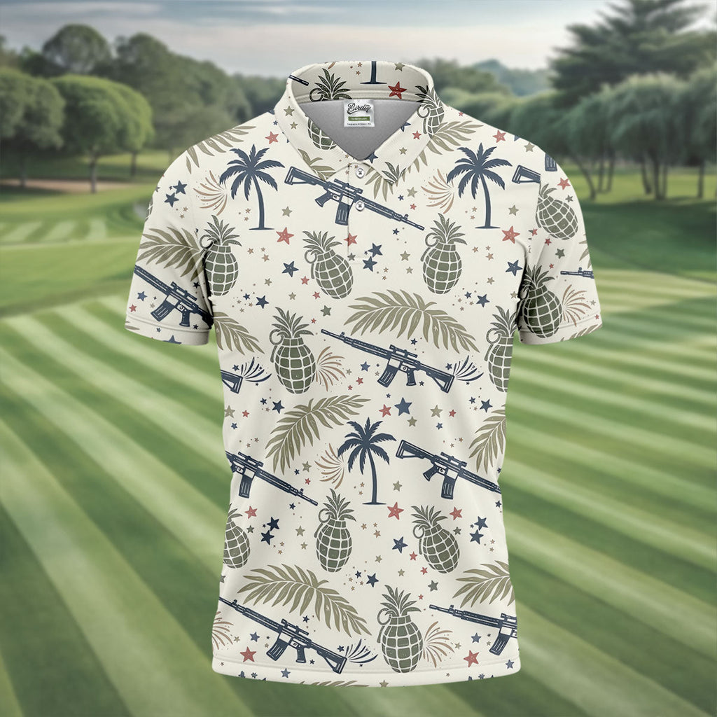 Pineapple Grenade 250 Years Tropical Theme Retro Golf Shirt, Patriotic 4th Of July Polo Shirts For Men