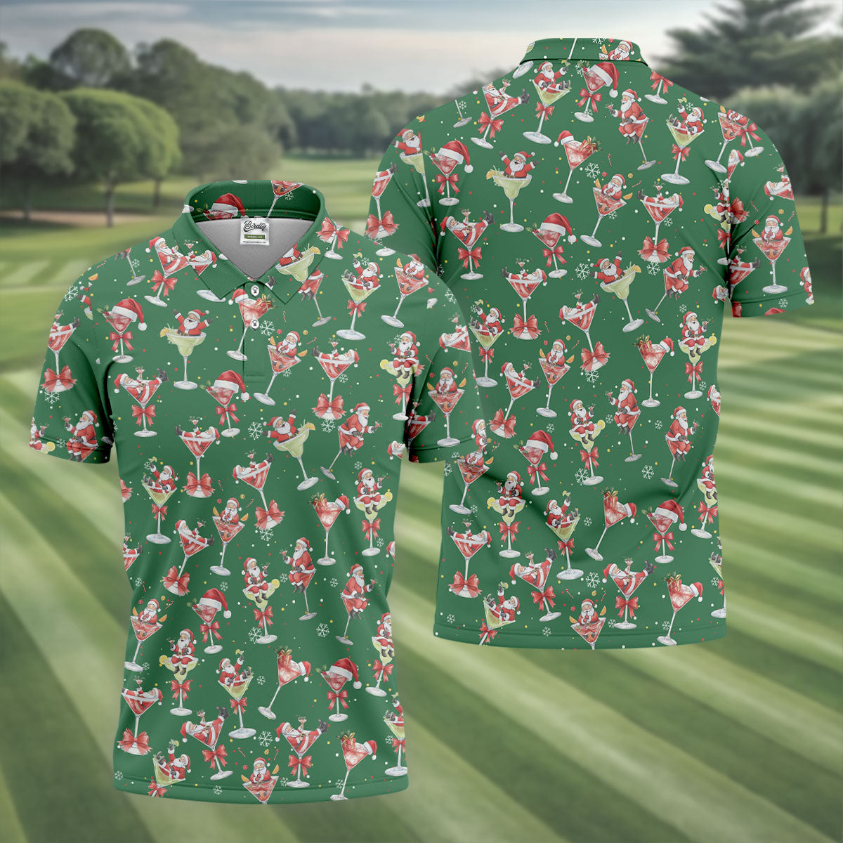 Santa Claus Margarita Christmas Shirt Golf Polo Shirt Unique Gift For Golfer, Fun Golf Shirts For Men
