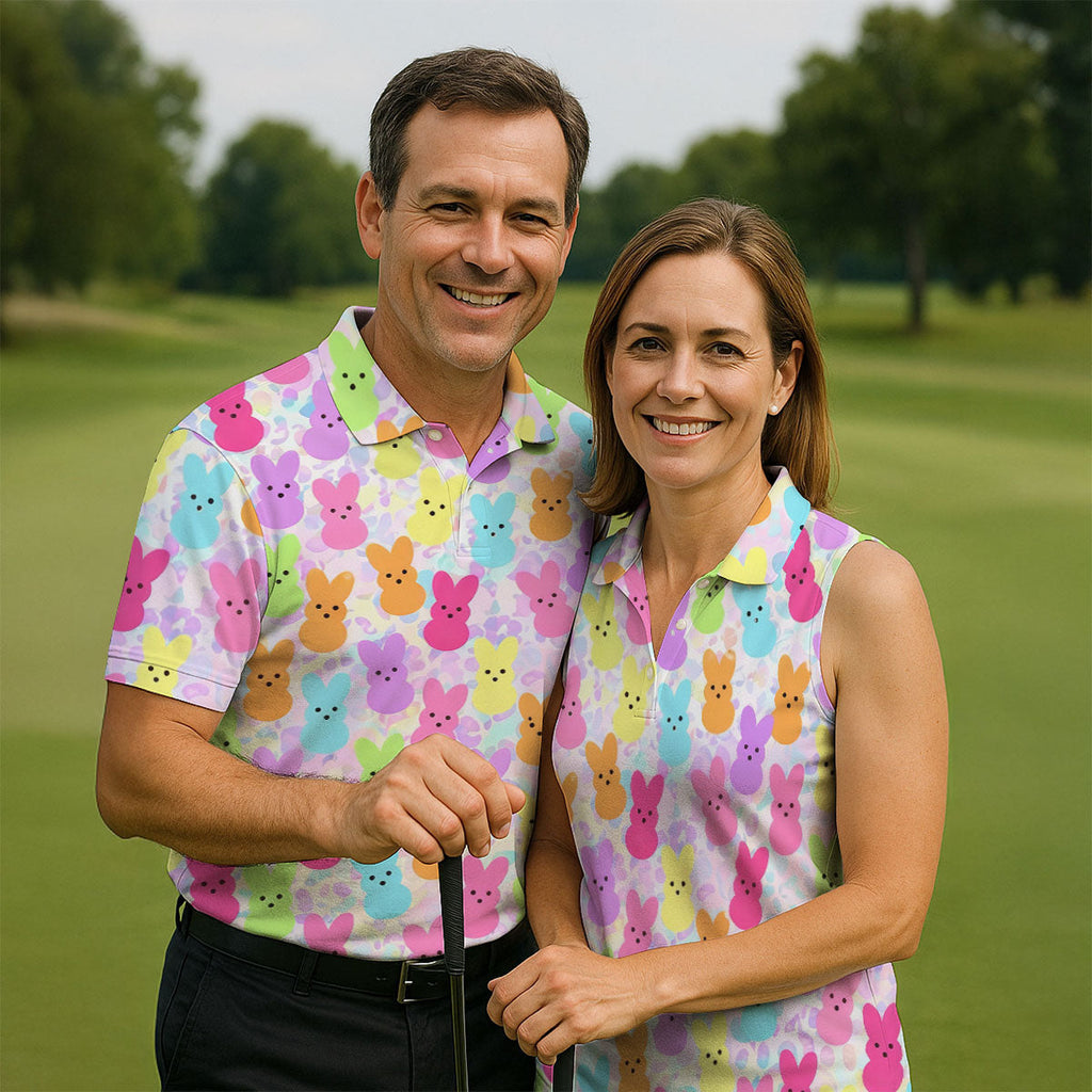 Pastel Easter Peeps Golf Shirts For Men, Cute Golf Outfit, Men's Funny Golf Shirts, Polo Shirts For Men