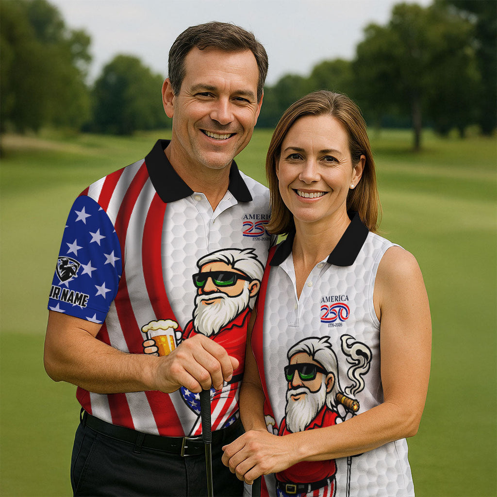 America 250 Patriotic Man 4th Of July White Golf Shirt, Golf And Beer Golf Shirts For Men