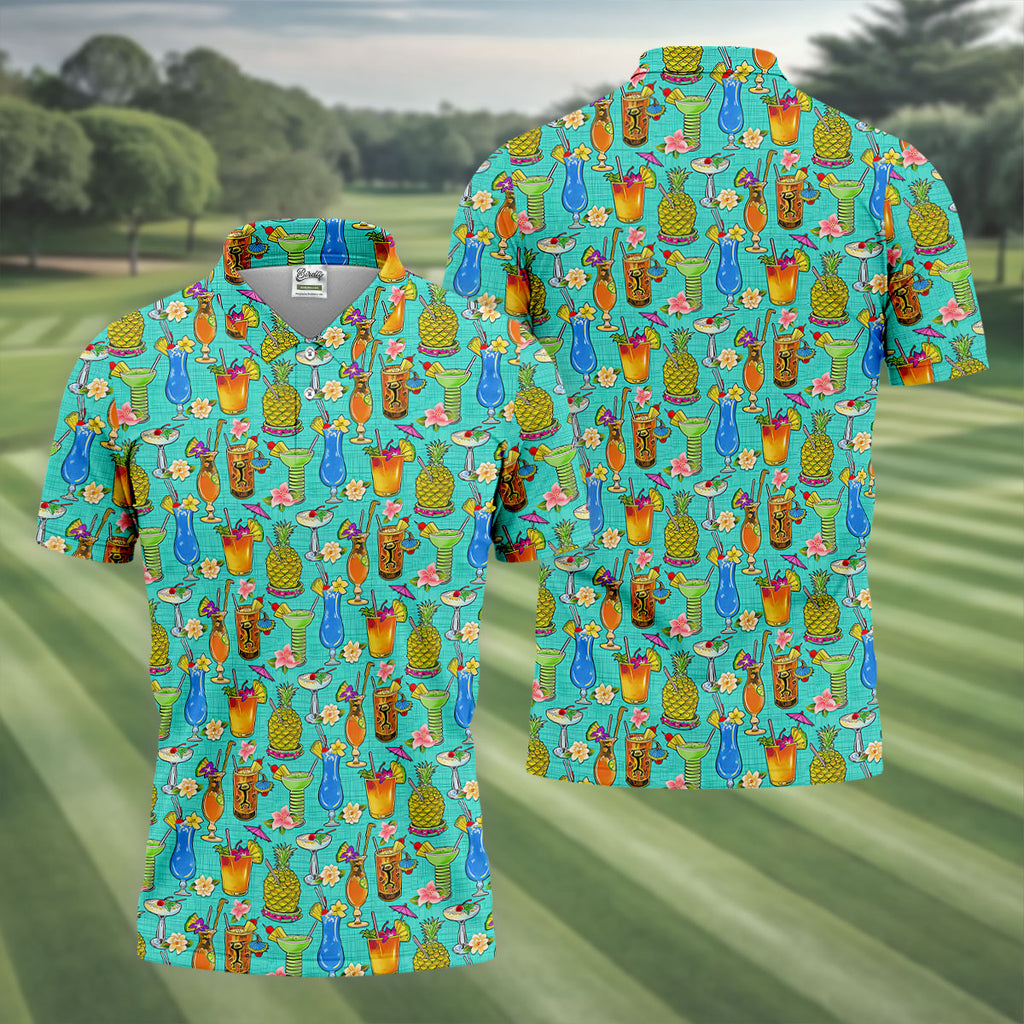 Tropical Cocktail Summer Vibe Retro Golf Shirt, Golf Tops For Men, Polo Shirts For Men, Golf Shirts For Men