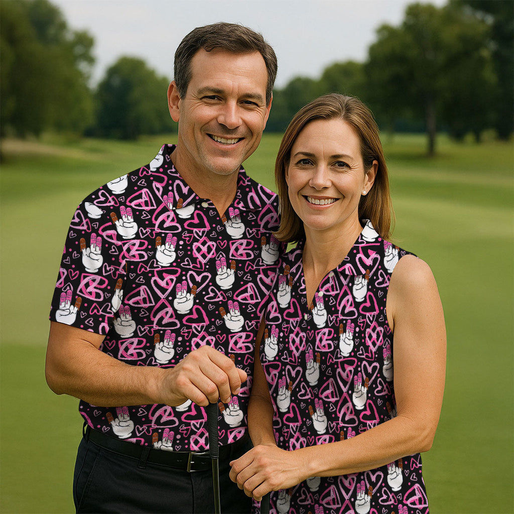 Chocolate Fingers Adult Humor Heart Pattern Fun Golf Shirts For Men, Valentines Golf Gift, Polo Shirts For Men
