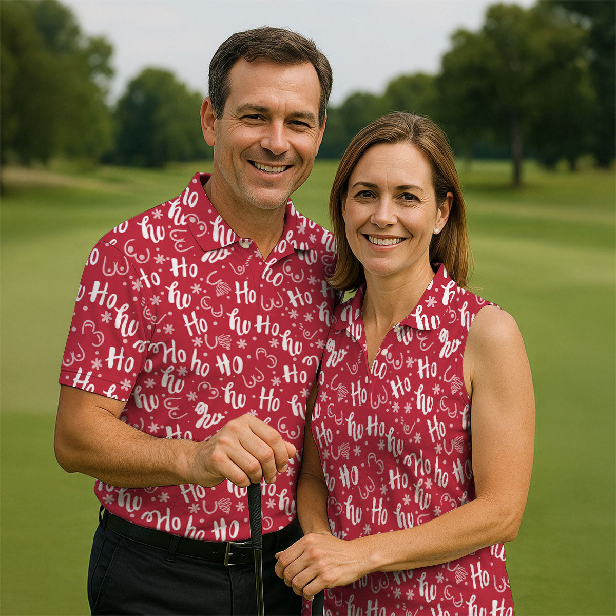 Funny Red Xmas Golf Tops For Men, Men's Funny Golf Shirts, Christmas Golf Gift, Polo Shirts For Men