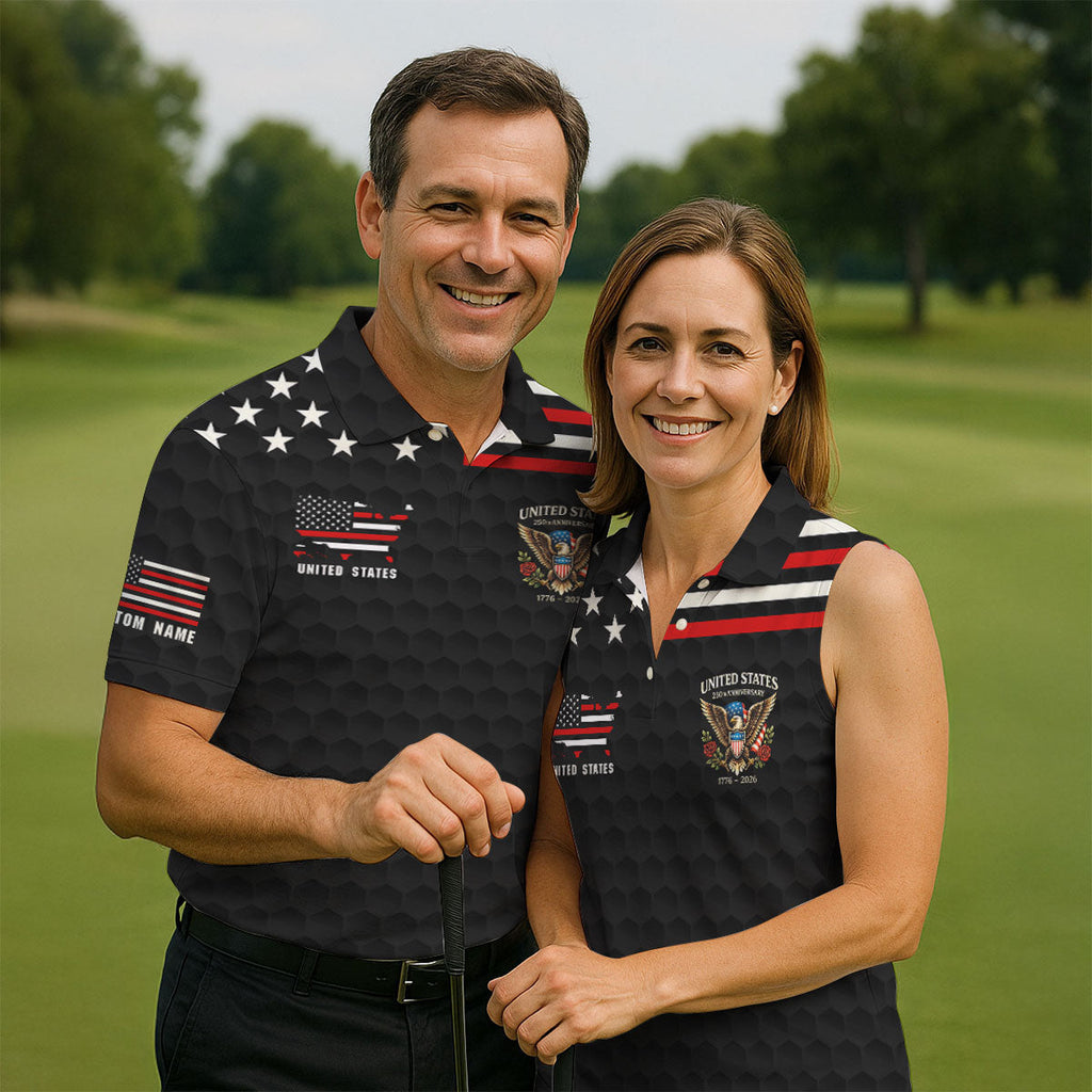 250th Anniversary Bald Eagle And Roses Black Golf Shirt, Patriotic 4th Of July Golf Shirts For Men