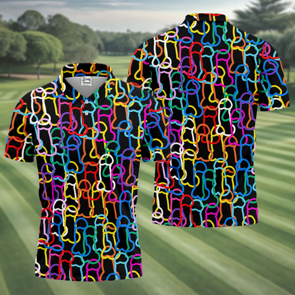 Adult Humor LGBT Rainbow Color Men's Funny Golf Shirts, Pride Month Celebrate Golf Shirts For Men